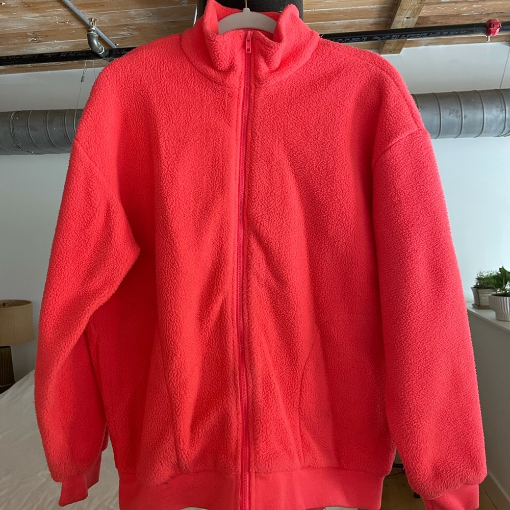 Urban Outfitter highlighter pink fleece jacket Medium oversized